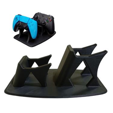 Imagem de Suporte para Controle de Videogame Leva Pra Malhar Duplo Organizador Base Mesa Gamer Preto