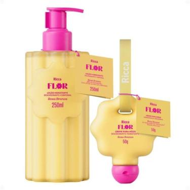 Imagem de Kit Ricca Flor Rosa Branca: Loção Hidratante 250ml + Creme Para Mãos 5
