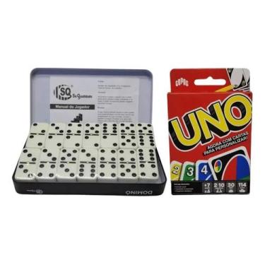 Imagem de Kit 2 Jogos Uno Original + Dominó Profissional Grande 28 Peças Tabulei