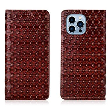 Imagem de LAHappyL Capa para iPhone 13 Pro Max/13 Pro/13/13 Mini, capa carteira flip de couro legítimo com suporte para cartão e suporte de bolsa de adsorção magnética oculta, marrom, 13 Pro 6,1 polegadas