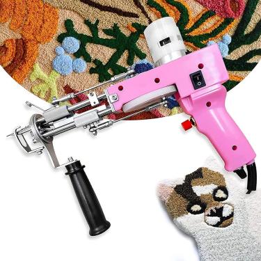 Imagem de 2 em 1 arma tufting, arma tufting de tapete elétrico, arma de tapete de tricô, arma tufting de tapete com 5-40 pontos/seg (ajustável) para tecelagem de tapetes de alta velocidade, 100V-240V,Pink