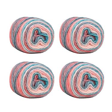 Imagem de SHIKE Fairyland Fio de bolo colorido gradiente, multicolorido, autolistrado, para tricô ou crochê, 4 x 100 g, 60% algodão, 30% acrílico, 10% lã, para cachecóis, xales, chapéus, cobertores (56, 1