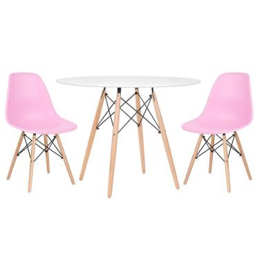 Imagem de KIT - Mesa redonda Eames 100 cm branco + 2 cadeiras Eiffel DSW