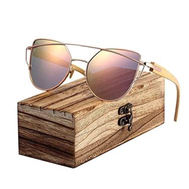 Imagem de Óculos de Sol Feminino BARCUR Estilo Gatinho Design Elegante Hastes Estilo Madeira Pola...