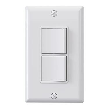 Imagem de ELEGRP Interruptor de luz rodante duplo decorador, interruptor elétrico de pá de dois polos, 15A, 125V, interruptor de liga/desliga, autoaterramento, placa de parede incluída, listado pela UL (1 pacote, branco brilhante)