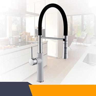 Imagem de Torneiras de Cozinha Cromadas Pia de Cozinha Guindaste Montagem em Deck Pull Down Bico Pulverizador Duplo Torneira De Cozinha Misturador Torneiras de Água,Branco e Cromado A,China
