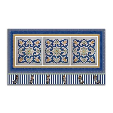Imagem de Cabideiro De Parede Porta Colar Chaves Cintos Azulejo Azul