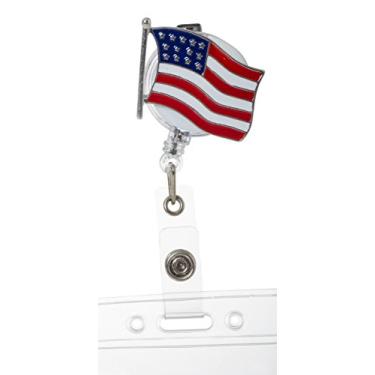 Imagem de Molinete de crachá retrátil com clipe para professores e pessoal escolar da Artisan Owl com bandeira americana patriótica