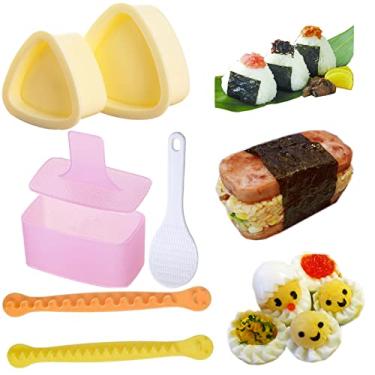 Imagem de Missraza Molde Onigiri, 3 kits de ferramentas bento, molde de bola de arroz triangular (P + L), molde de spam Musubi, kit de prensa Musubi Maker, ferramenta de gravação de ovo cozido, cortador de