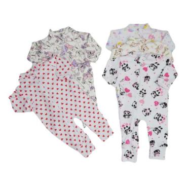 Imagem de Macacão Bebê Pijama Infantil Suedine Estampas Sortidas Kit 4 Peças - G