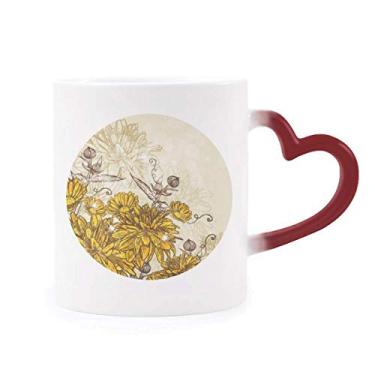 Imagem de Caneca de flor de crisântemo amarelo, planta sensível ao calor, copo de grés que muda de cor vermelha