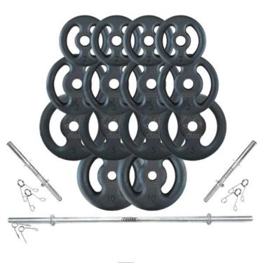 Imagem de KIT ANILHAS 60 KG + 2 BARRAS OCAS 40CM + BARRA MACIÇA 1,50CM-Unissex