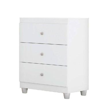 Imagem de Comoda Branca Infantil 3 Gavetas Gutti Cor Flex Branco com Rosa ou Branco com Azul - Móveis Estrela Baby