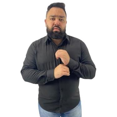 Imagem de 1 Camisa Social - Camisa Social Masculina Preta Manga Longa Slim Fit Algodão e Poliéste...