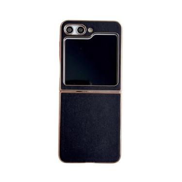 Imagem de Capa de couro para celular Samsung Galaxy Z Flip 5 4 3 Flip5 Flip4 Flip3 5G Capa de plástico rígido, preta, para Galaxy Z Flip4