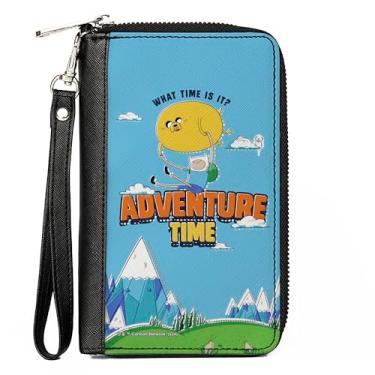 Imagem de Buckle-Down Carteira Cartoon Network, zíper ao redor, Adventure Time Jake e Finn What Time Is IT Flying Pose Blue, couro vegano, Azul, 7.5"x4.5", Casual