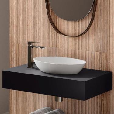 Imagem de Bancada para Banheiro em Porcelanato Alto Padrão Portobello - Linha Fit Black 80x45x15cm Preto
