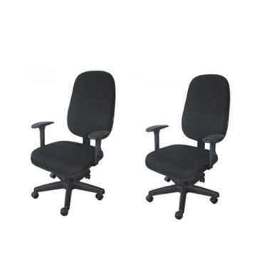 Imagem de Kit 2 Unidades Cadeira Escritório Secretária Giratória com Braço Regulável em Couro Preto