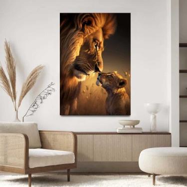Imagem de Quadro Decorativo Para Sala Quarto  Hall Tela vertical Grande Leão Pai
