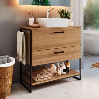 Imagem de Gabinete Para Banheiro Com Porta Basculante e Cuba 80 cm - Placa e Pon