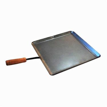 Imagem de Bifeteira Chapa de Aço Lisa Quadrada Cabo Madeira 20x20cm - Santa Edwi