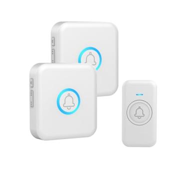 Imagem de FOVKSUC Campainha sem fio, campainha de sala de aula, com 60 campainhas de 5 níveis de volume e flash LED, alcance de 305 m, campainhas à prova d'água para casa, escritório, hospital (2 receptores + 1