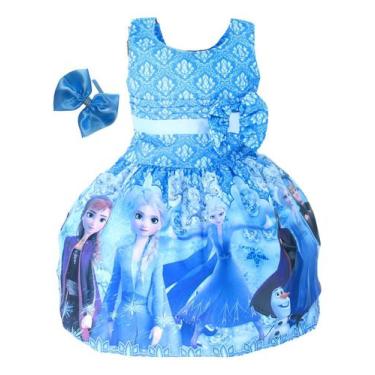 Imagem de Vestido Luxo Infantil Festa Meninas Frozen Elsa Tiara Casual - Pingo d
