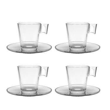 Imagem de Jogo 4 Xícaras De Café De Vidro Com Pires Transparente Em Casa Tem 80ml