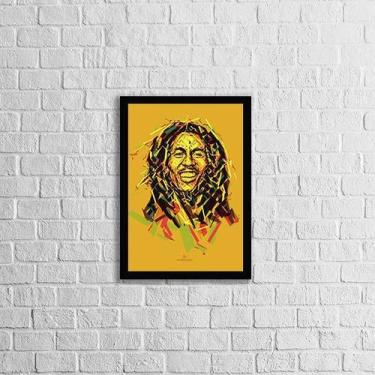 Imagem de Quadro Bob Marley Amarelo 45x34cm - com vidro - Quadros On-line, Madei