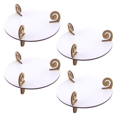 Imagem de 4 Mini Bandejas Flat Redonda Linha Premium - Mdf Branco - Modernarte