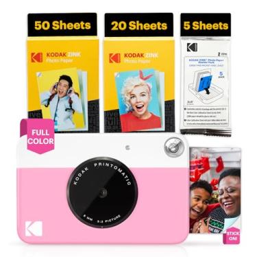 Imagem de KODAK Câmera digital impressa instantânea colorida Printomatic – Pacote com 75 folhas – Impressões em papel fotográfico adesivo Zink 2x3 – 5MP, portátil, presente criativo divertido para aniversário,
