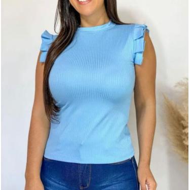 Imagem de blusa canelada regata babado super macia confortável moda feminina - f