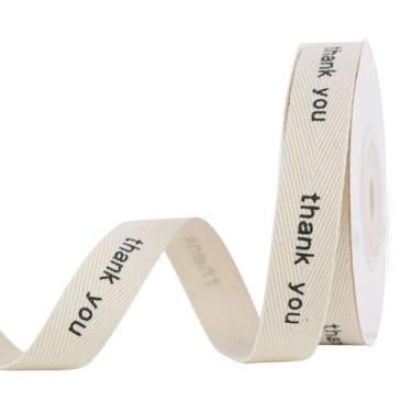 Imagem de Fita de algodão Thank You, 1,5 cm x 10 metros creme branco marfim algodão espinha de peixe fitas de tecido macio natural fita rolo fita de tecido para decoração de casa embrulho de presente faça você