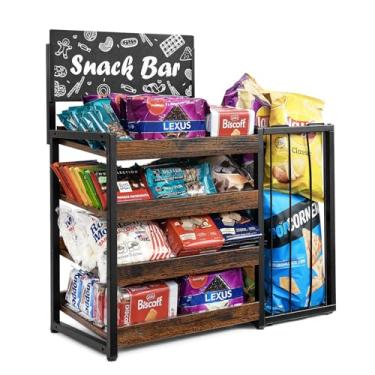 Imagem de Rack de exibição de doces, expositor de lanche de 4 camadas para bancada, cesta organizadora de lanche de madeira, prateleira de exibição de varejo para escritório, loja, balcão, cozinha