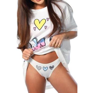 Imagem de Kit Camisetao e Calcinha Feminina Verão Empório Do Algodão, Preto, GG