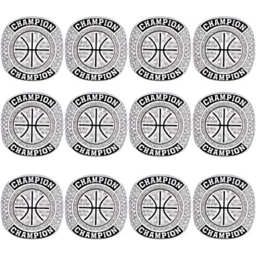 Imagem de CHXIXUE Anel de campeonato de basquete tamanho 7 a 11 pacotes com 12 anéis de basquete troféu vencedor do prêmio MVP anel campeão de presente colecionável (12 pacotes de anéis, tamanho 7)