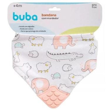 Imagem de Babador Bandana Bebe com Mordedor e Forro Buba Animais Rosa