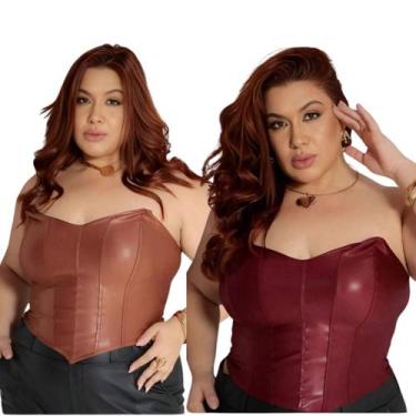 Imagem de Kit 2 Croppeds Corset Plus Size Feminino sem alça Com Bojo Ponta De Bi