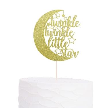 Imagem de Topo de bolo Twinkle Twinkle Little Star - Topo de bolo dourado com lua e estrela, topo de bolo de primeiro aniversário, decorações de festa revelação de gênero, topo de bolo quebrado, decorações de