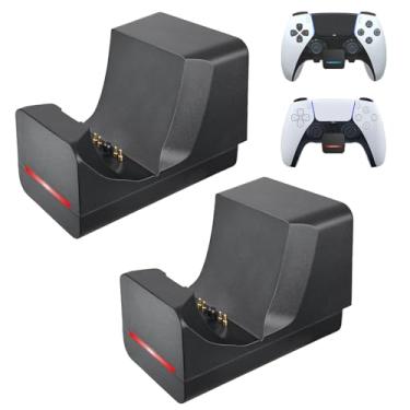 Imagem de 2 Pack PS5 DualSense Edge Controller Fast Charger Dock Wall Mount with LED Indicator,Easy Access Self-Adhesive Side Charge PS5 Pro/Slim Controllers on Wall Desk Console Mounting Station,Black