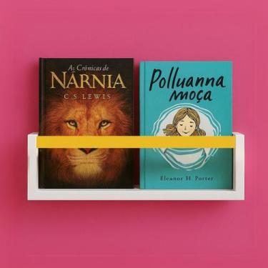 Imagem de Prateleira Marrom com Ripa Verde de Parede 55cm MDF  Para Livros Infan