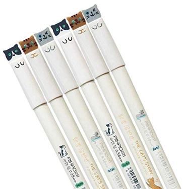 Imagem de sencoo Canetas de gel coloridas de 0,5 mm com design de gatos, pacote com 6 unidades