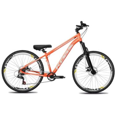 Imagem de Bicicleta Aro 26 Rebaixada Freeride para Grau, Quadro em Alumínio, Relação 1x7, Aros Vmaxx Coloridos, Pedivela 34D, Suspensão 80mm,Laranja Neon Branco