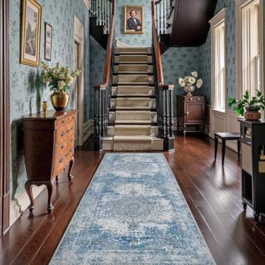Imagem de jinchan Tapete de área 3x10 tapete corredor persa tapete vintage azul envelhecido cozinha interior tapete fino tradicional tapete antiderrapante banheiro quarto sala de estar