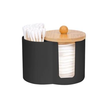 Imagem de Adorila Suporte Para Cotonetes E Discos De Algodão, Pequeno Dispensador Plástico Com Tampa, Organizador Acessórios Banheiro Cotonetes, Absorventes Palitos Fio Dental (Preto)