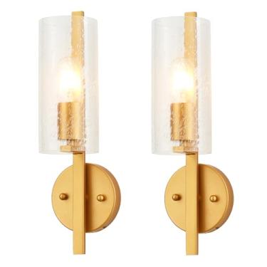 Imagem de VANZARLA Conjunto De 2 Arandelas Vidro Modernas, Douradas Para Quarto, Iluminação Industrial Entrada, Banheiro, Sala Estar E Escada