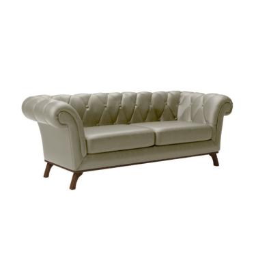 Imagem de Sofá 3 Lugares Império Revestimento Sintético Bege e Amadeirado