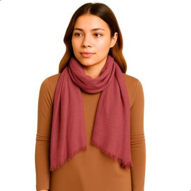Imagem de Cachecol Feminino Pashmina Xale Tipo Manta Toque Macio Com Franjas 175