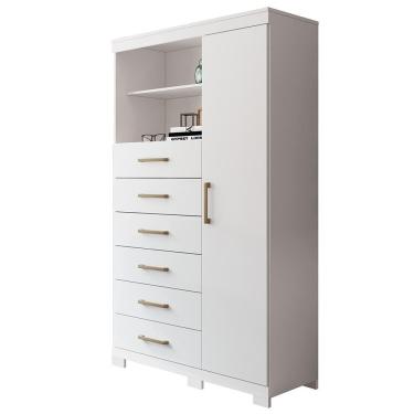 Imagem de Cômoda de Madeira 6 Gavetas 1 Porta Marabá Santos Andirá Branco