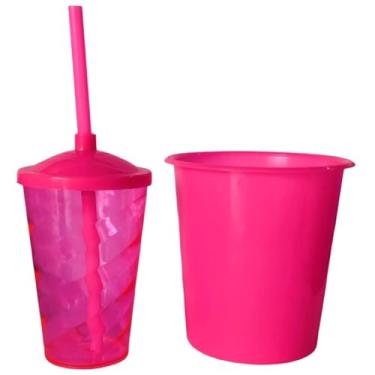 Imagem de Kit 20 Cinema Balde Pipoca 1litro + Copo Twister 400ml com Tampa e Canudo (PINK)
